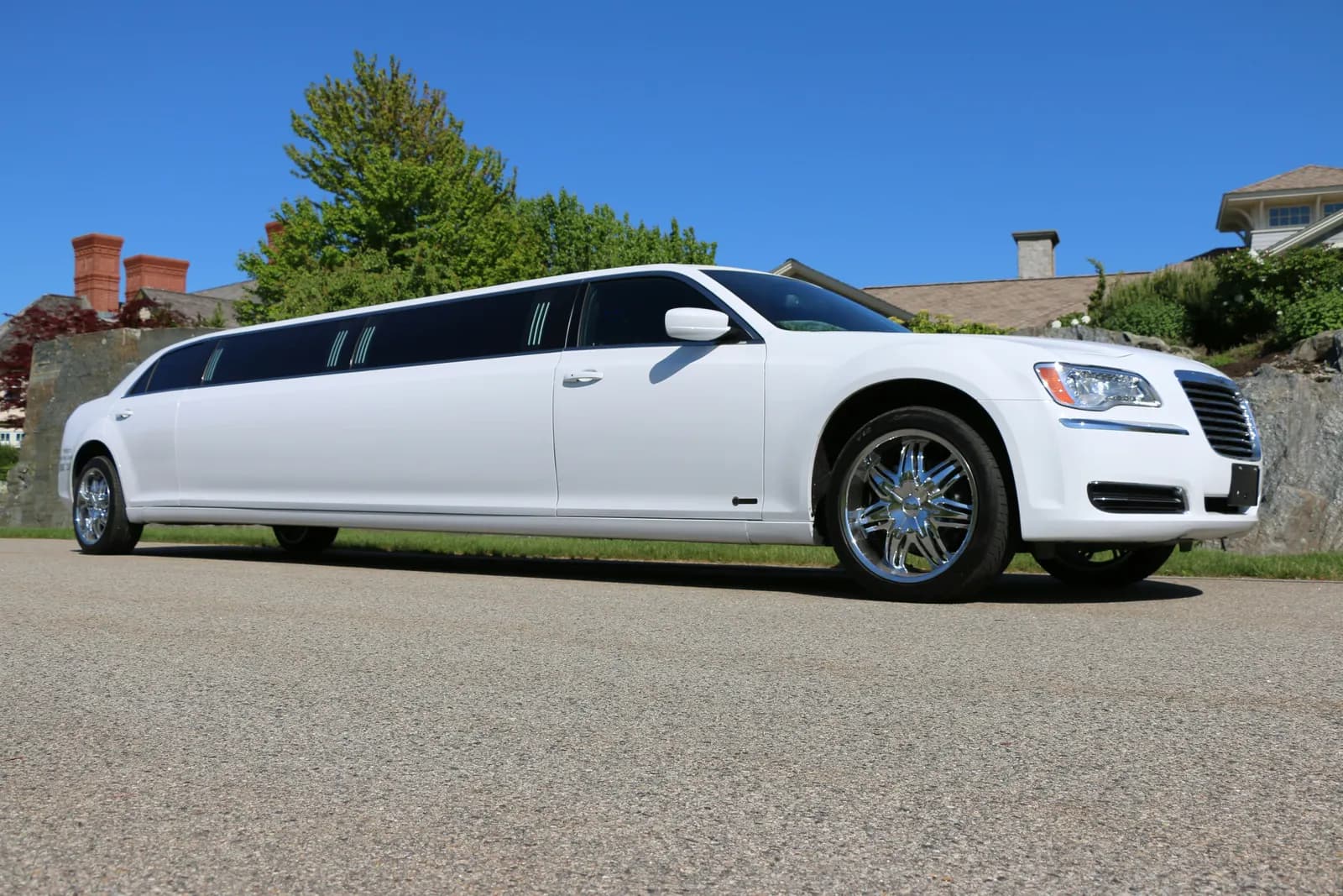 Professional chauffeur in a dark suit standing beside a charter vehicle in Phoenix