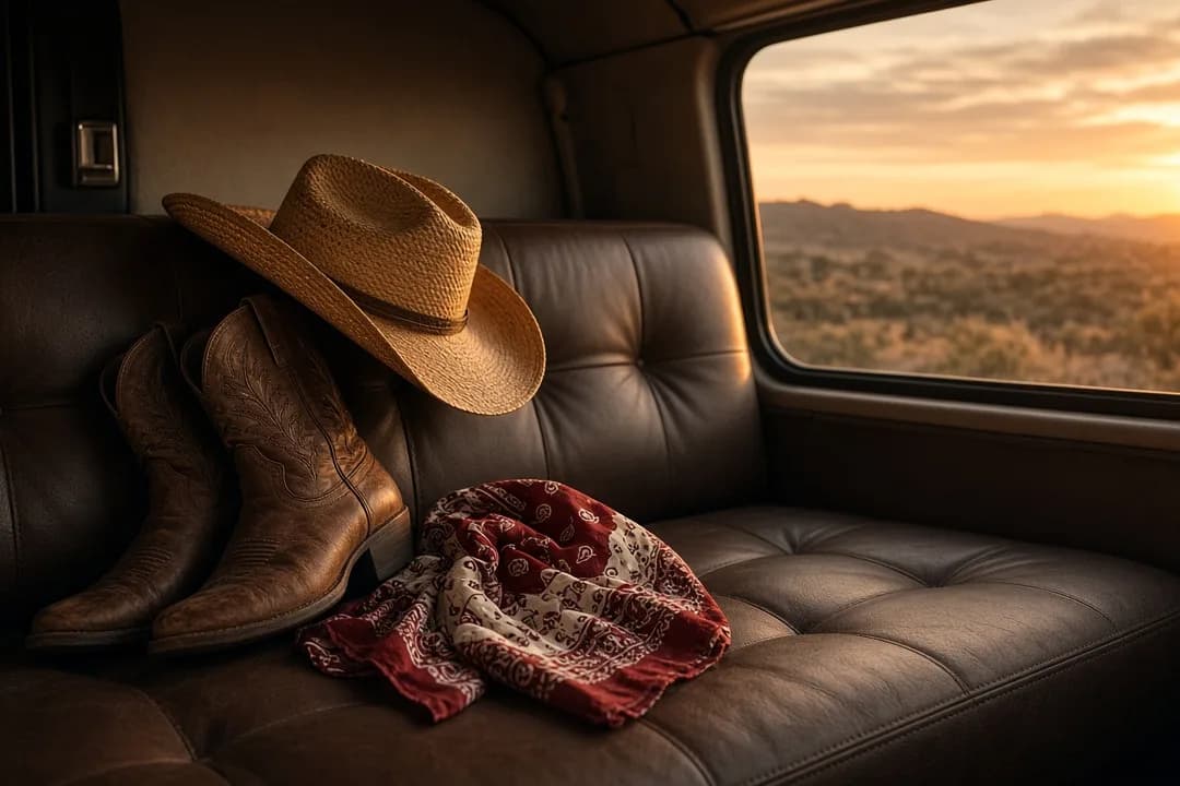 Party bus parked near the Country Thunder grounds outside Florence, Arizona on an April afternoon
