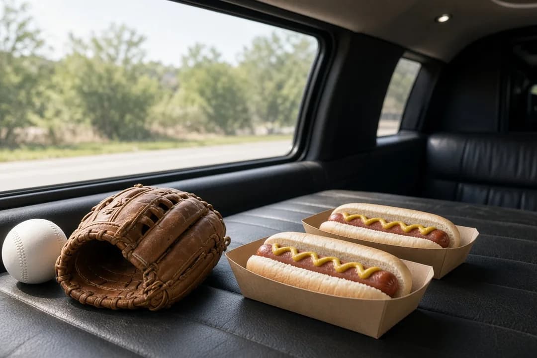 Baseball fans with coolers boarding a party bus outside a Scottsdale hotel for a Cactus League game