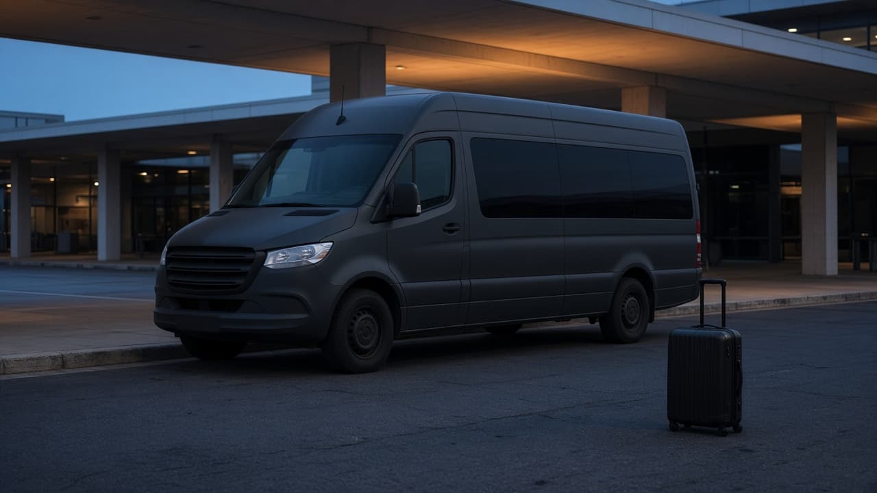 10-passenger executive Sprinter staged for an evening pickup at an Arizona resort