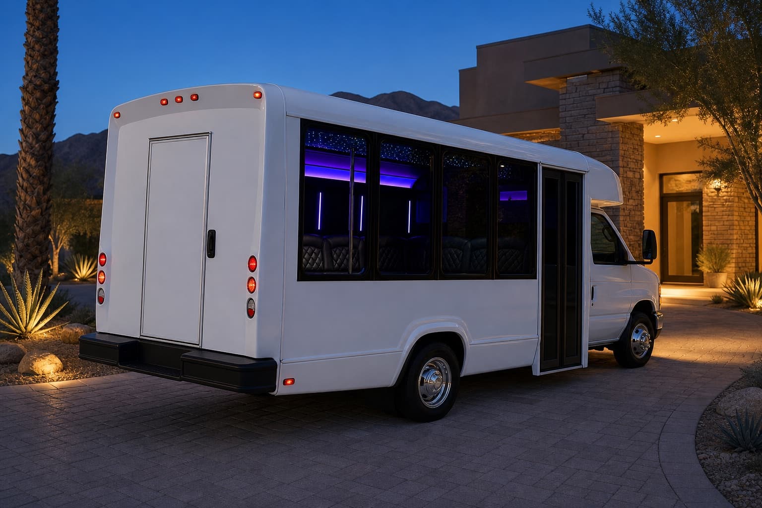 18-passenger party bus for a group heading to the downtown Phoenix arena