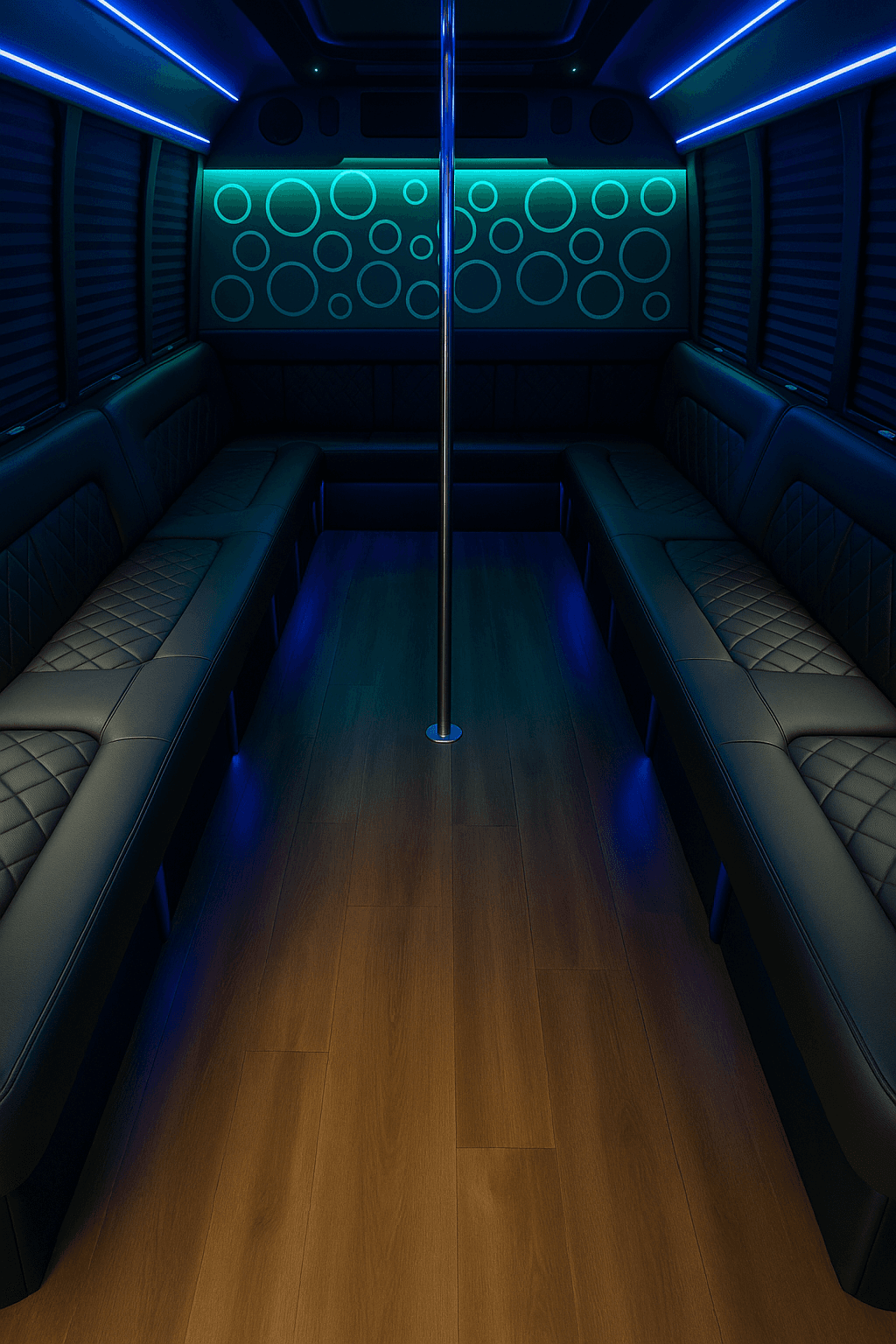 20-Passenger Party Bus interior view