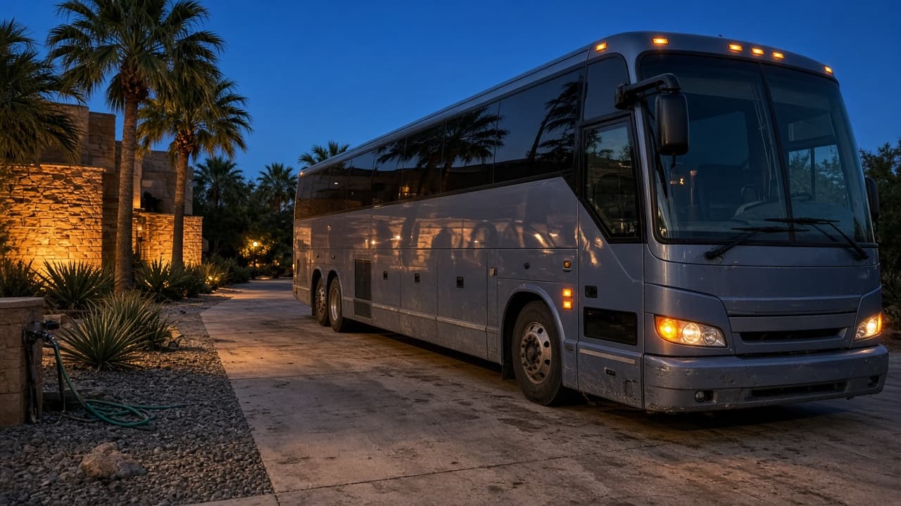 36-passenger coach bus used as a wedding guest shuttle to Desert Botanical Garden