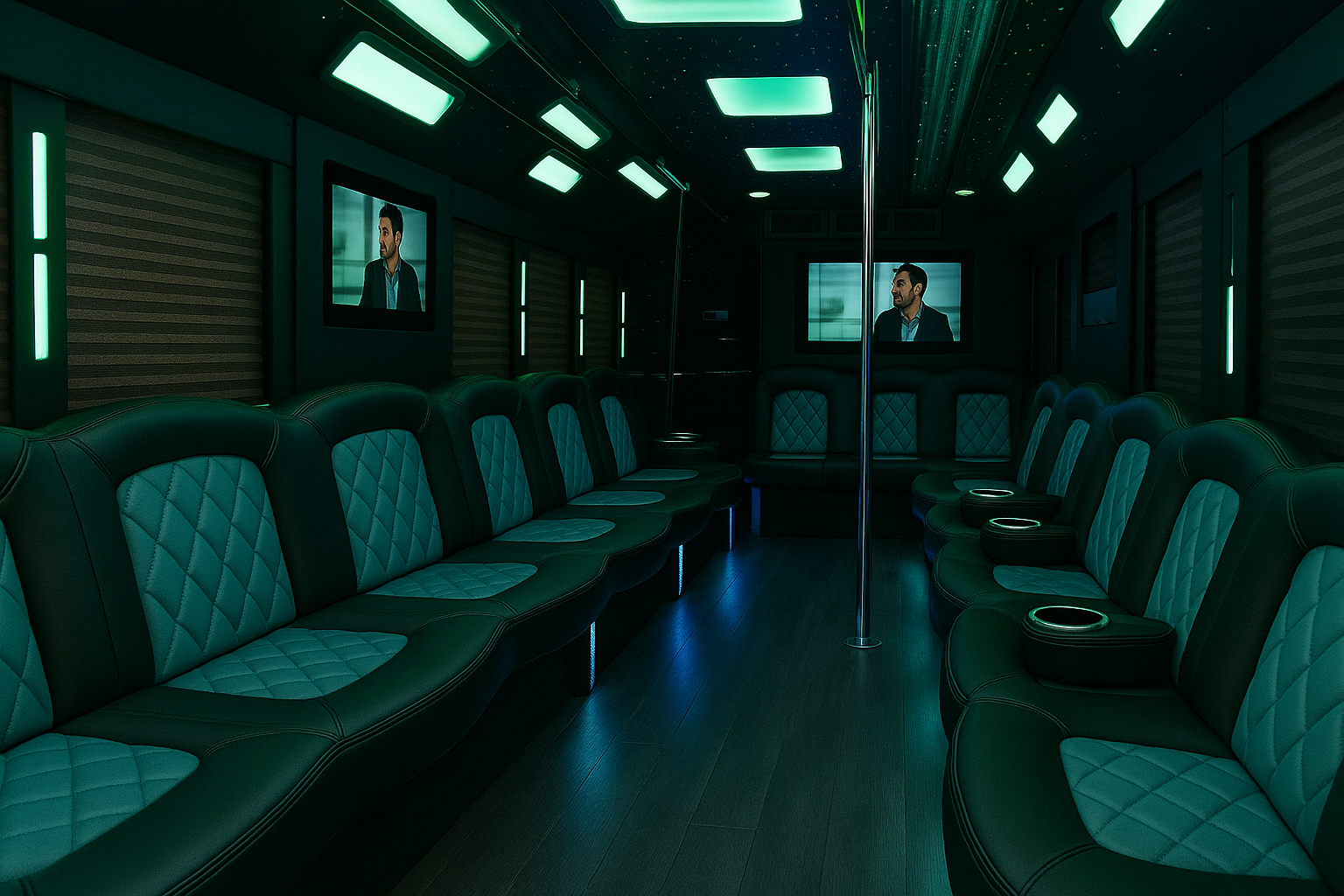 24-passenger party bus interior ready for a Phoenix prom group